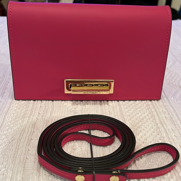 Zac Posen Handbags - Zac Posen IMMACULATE Clutch,red,with cross body strap 8”Wx5”Hx2”D. 100% leather